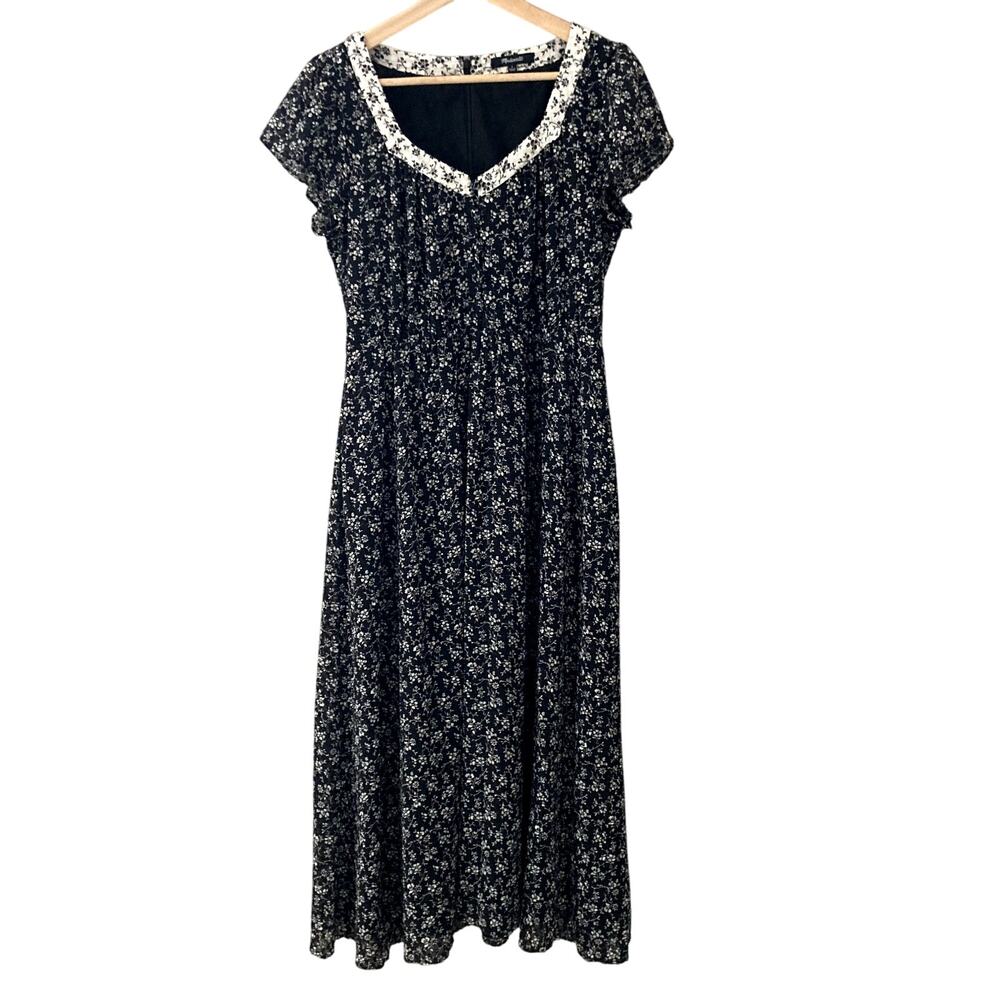 Madewell Print-Mix Sheer-Sleeve Dress in Branch Floral - Winter Floral Black - 4